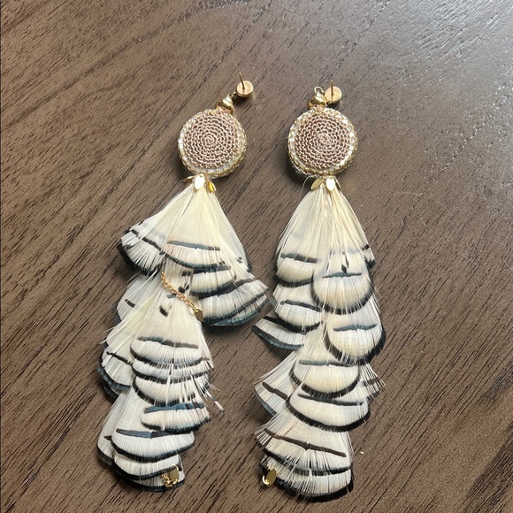 Elegant Gold and White Feather Earrings